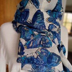 Foulard bleu 100 % coton - Papillons