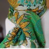 Foulard turquoise et ocre 100 % coton - Fleurs
