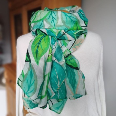 Foulard vert 100 % viscose - Feuilles - Madame Framboise