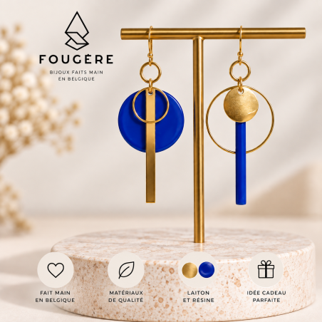 Brass and Resin Earrings - Blue