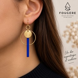 Boucles d'oreilles en laiton et résine - Bleu
