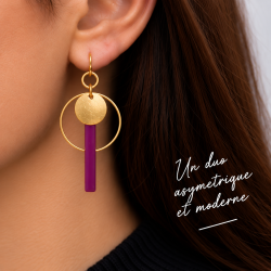 Boucles d'oreilles en laiton et résine - Mauve