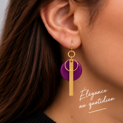 Boucles d'oreilles en laiton et résine - Mauve