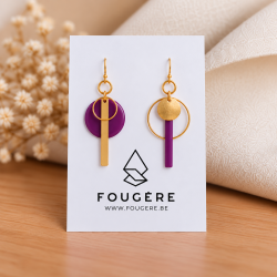 Boucles d'oreilles en laiton et résine - Mauve
