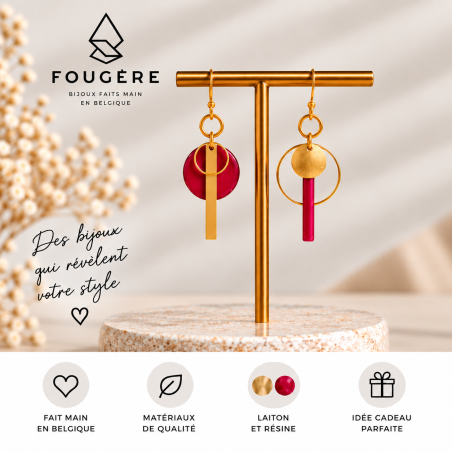 Boucles d'oreilles en laiton et résine - Madame Framboise