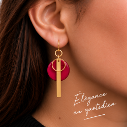 Boucles d'oreilles en laiton et résine - Fuchsia