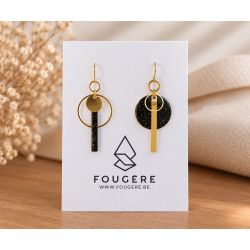 Boucles d'oreilles en laiton et résine - Noir avec paillettes
