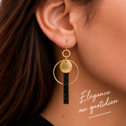 Brass and Resin Earrings - Black with Glitter