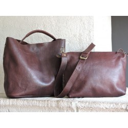 Double sac en cuir marron - Madame Framboise