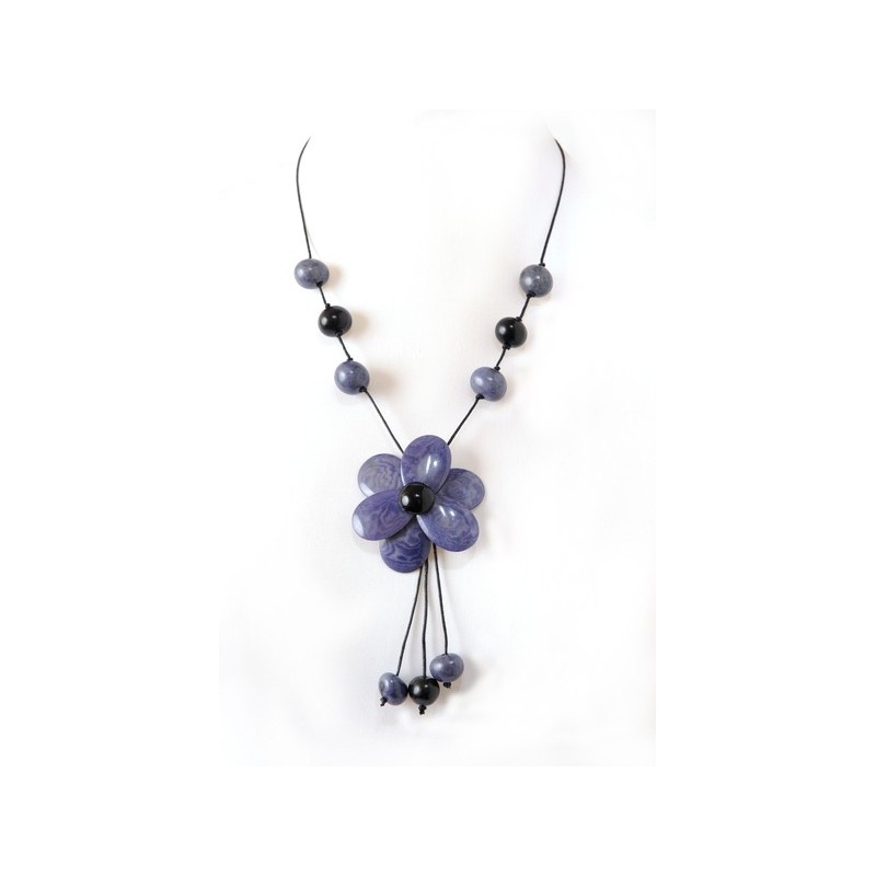 Pendentif fleur en tagua bleu - Madame Framboise